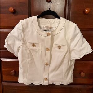 Ramy Brook White Scalloped Short Sleeve Top